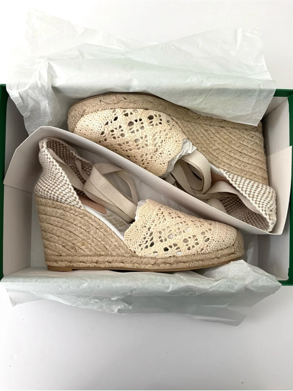 J.Crew Crochet Lace-Up Espadrille Wedges NWT Ivory Cottagecore Size 8